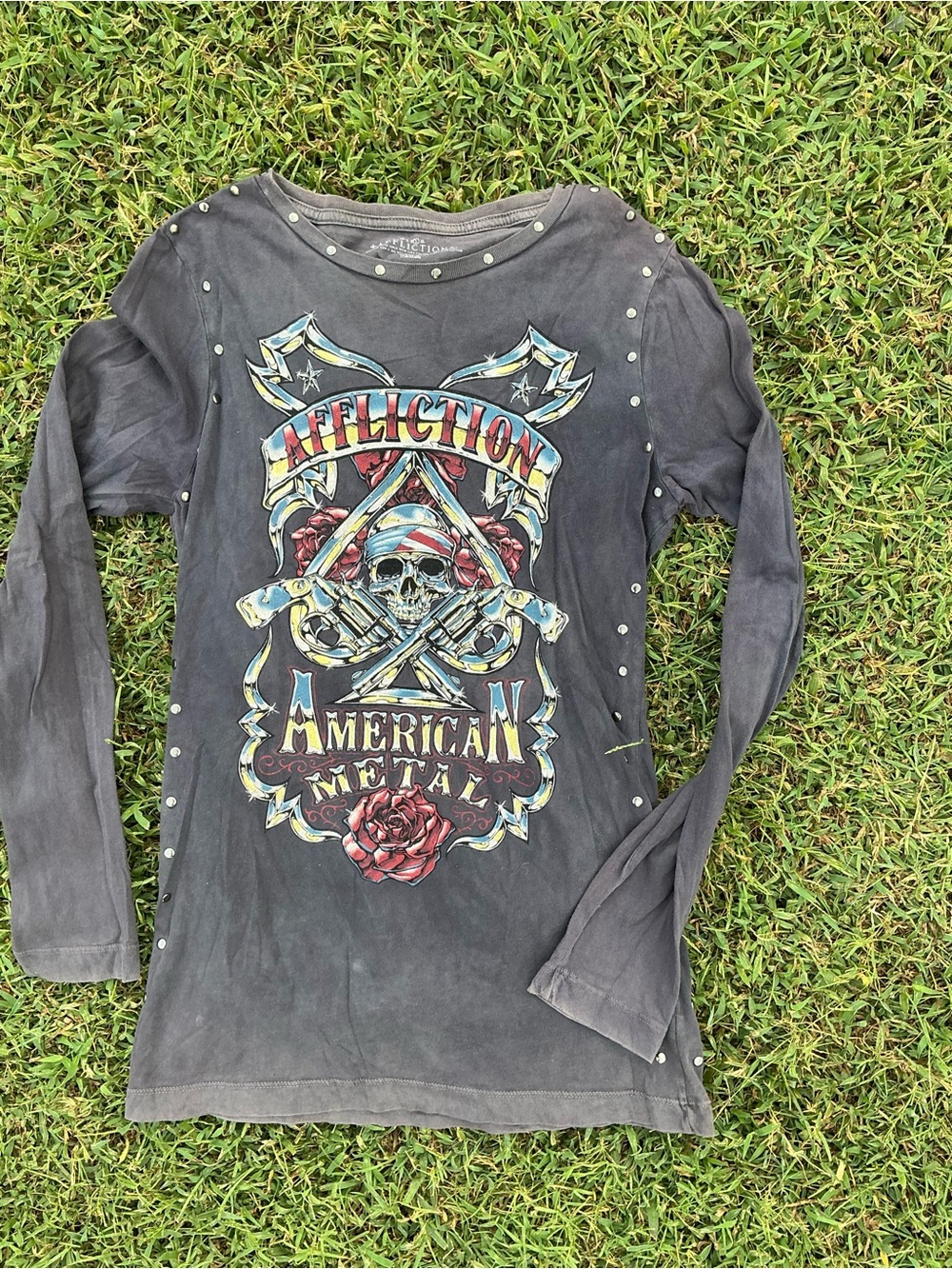 Affliction Kids Long Sleeve Graphic Tee - Black with Red & Blue Accents